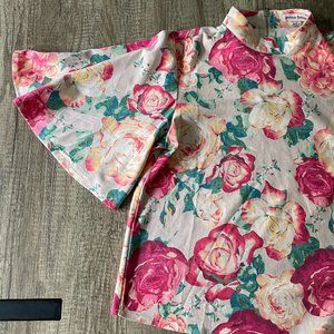 Flowy Flowery Faux-Suede Blouse